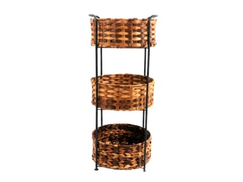 Bespoke 3-Tier Standing Basket Shelf with PE Handwoven Wicker Baskets and Metal Frame